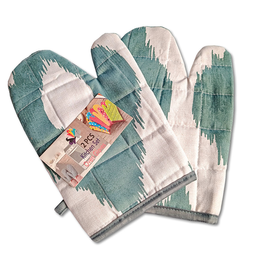 Relaxsit Heat Resistant Kitchen Oven Gloves or mitt set (Pack of 2) and glove plus potholder (set of 2) Printed chef's gloves with reinforced web guard plus cotton