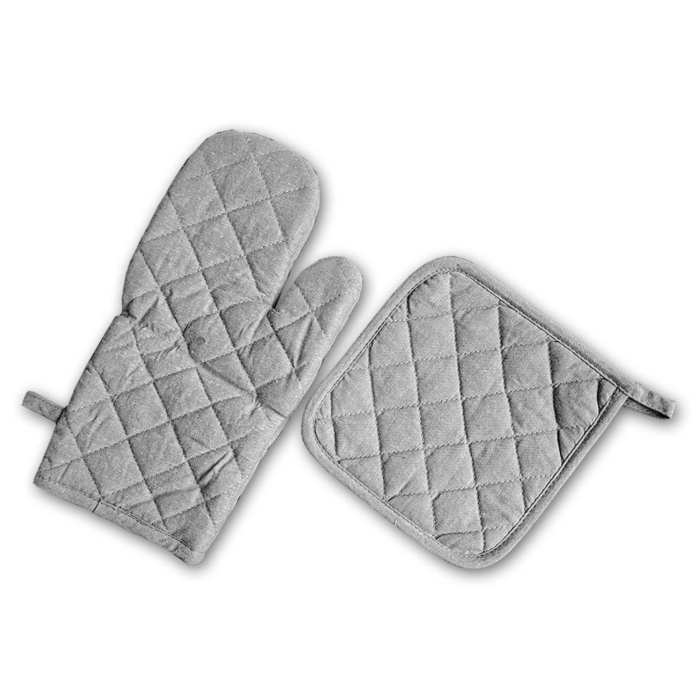 Relaxsit Heat Resistant Kitchen Oven Gloves or mitt set (Pack of 2) and glove plus potholder (set of 2) Printed chef's gloves with reinforced web guard plus cotton