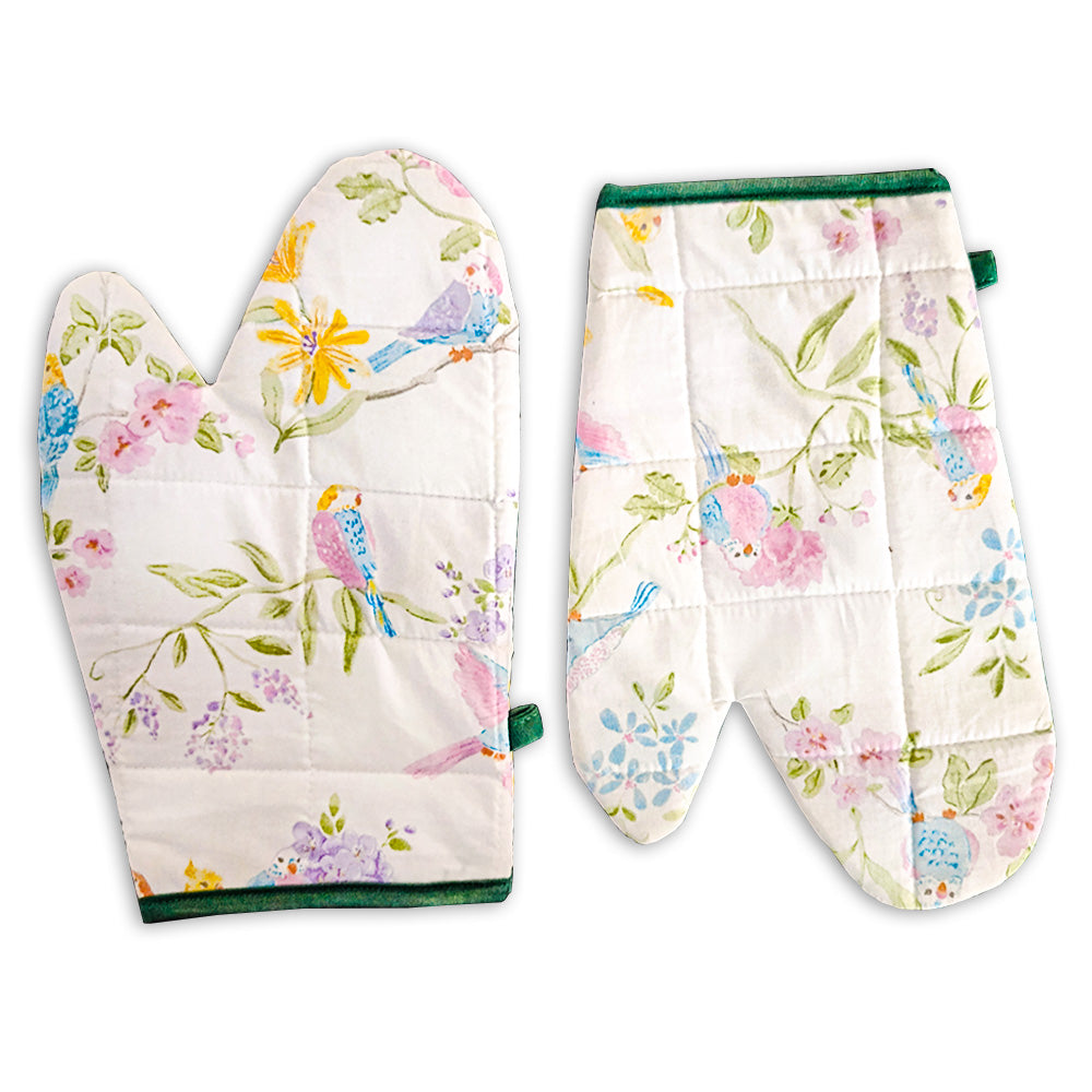 Relaxsit Heat Resistant Kitchen Oven Gloves or mitt set (Pack of 2) and glove plus potholder (set of 2) Printed chef's gloves with reinforced web guard plus cotton
