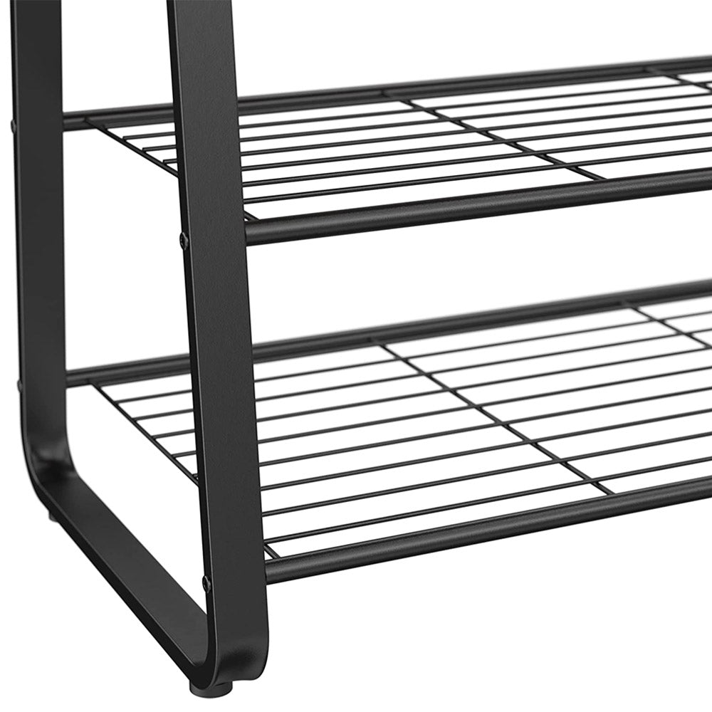 relaxsit 3 Tier Shoe Rack Bench with Metal Frame, Wire Shelves Wood Seat, for Entryway, Hallway, Living Room, Mudroom, Doorway, Modern Walnut Finish