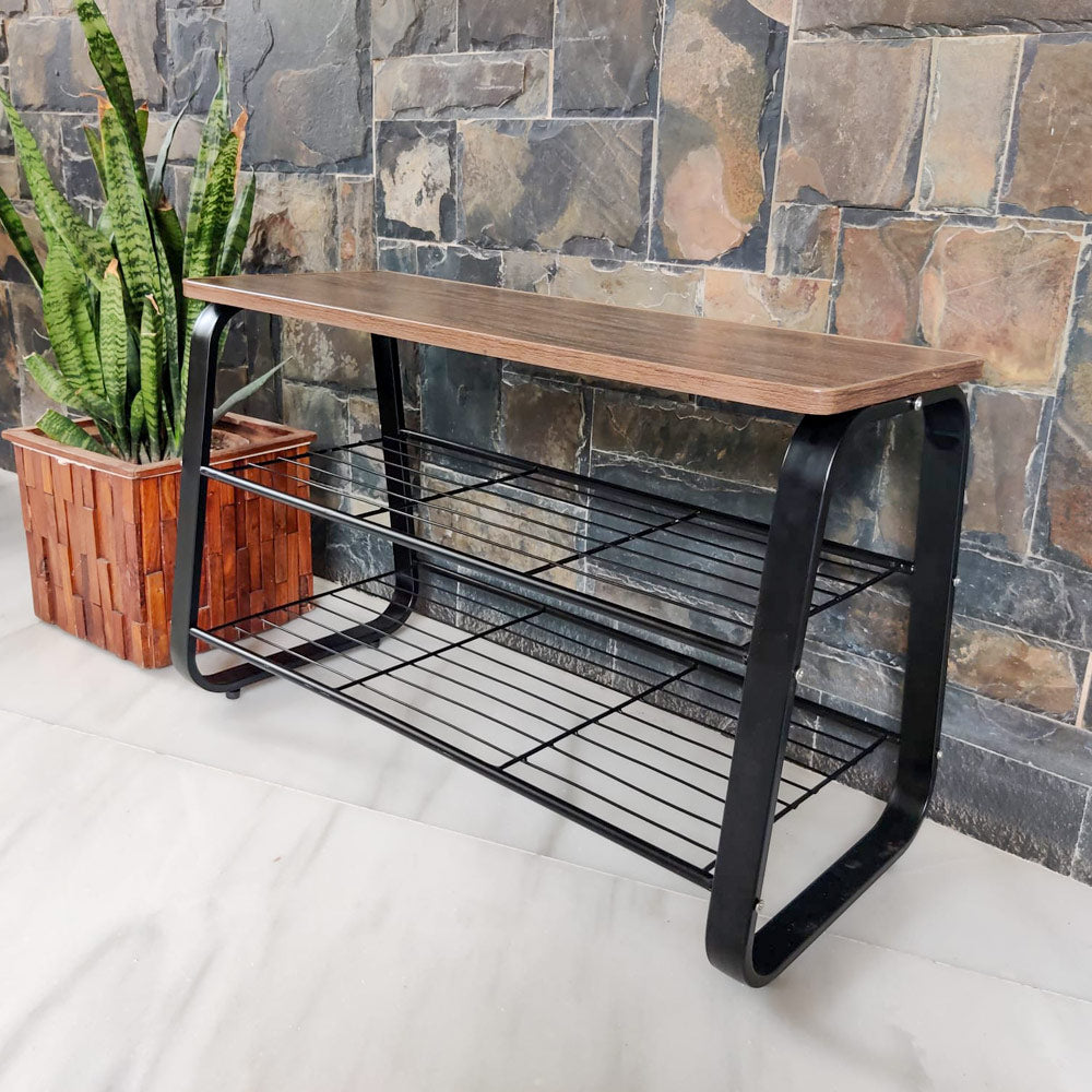 relaxsit 3 Tier Shoe Rack Bench with Metal Frame Wire Shelves Wood Se Relaxsit