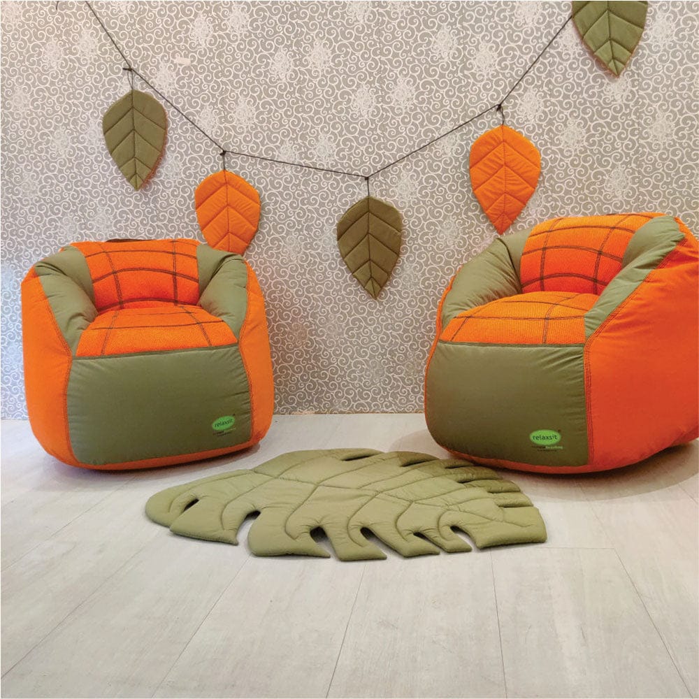 Set of 4 Fabric Sports Chair Bean Bag with polyester leaf mat and double sided wall hanging. - Relaxsit