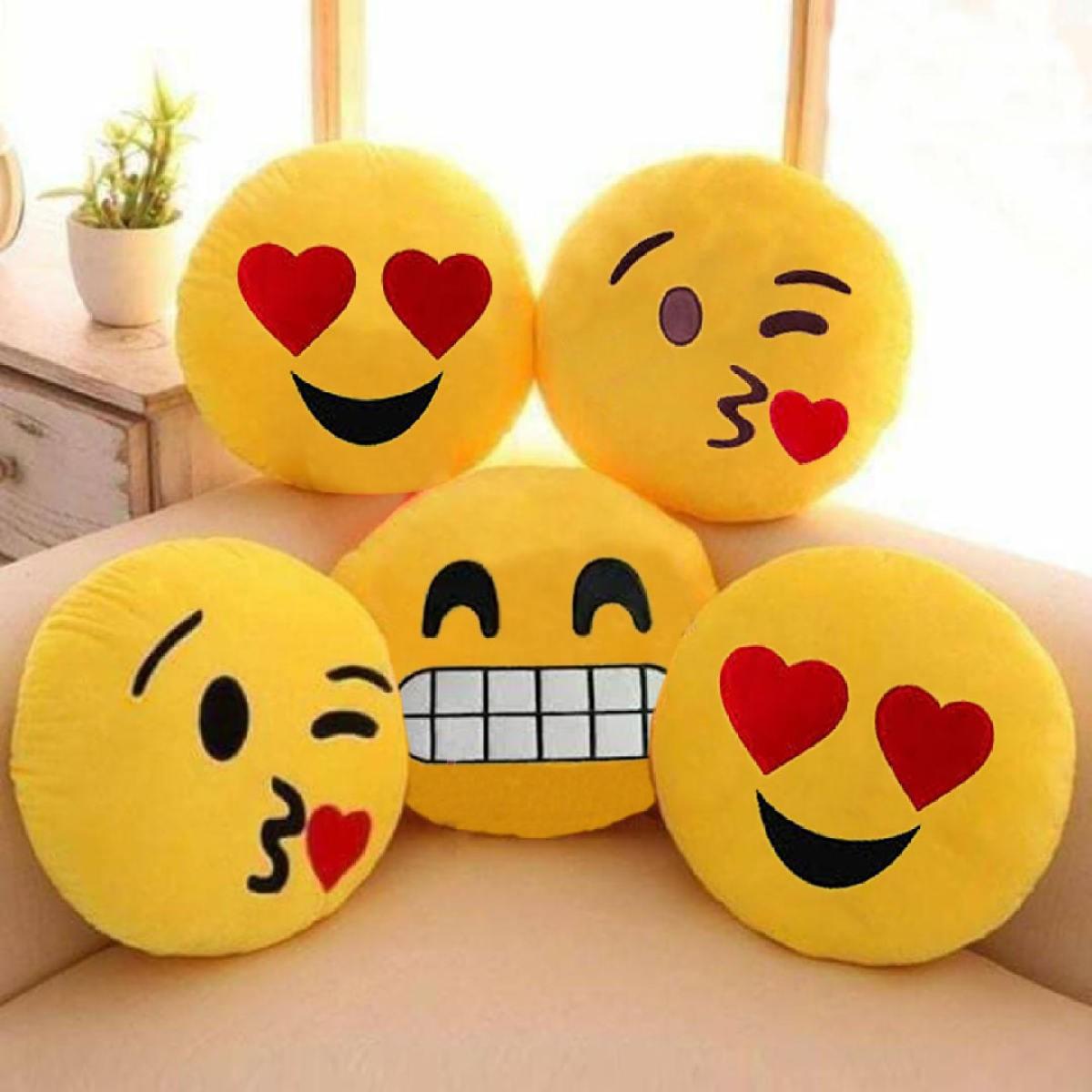 Pack of 5 Assorted Emoji Soft Pillows Stuffed Cushions Round Home Decor Pillows Relaxsit