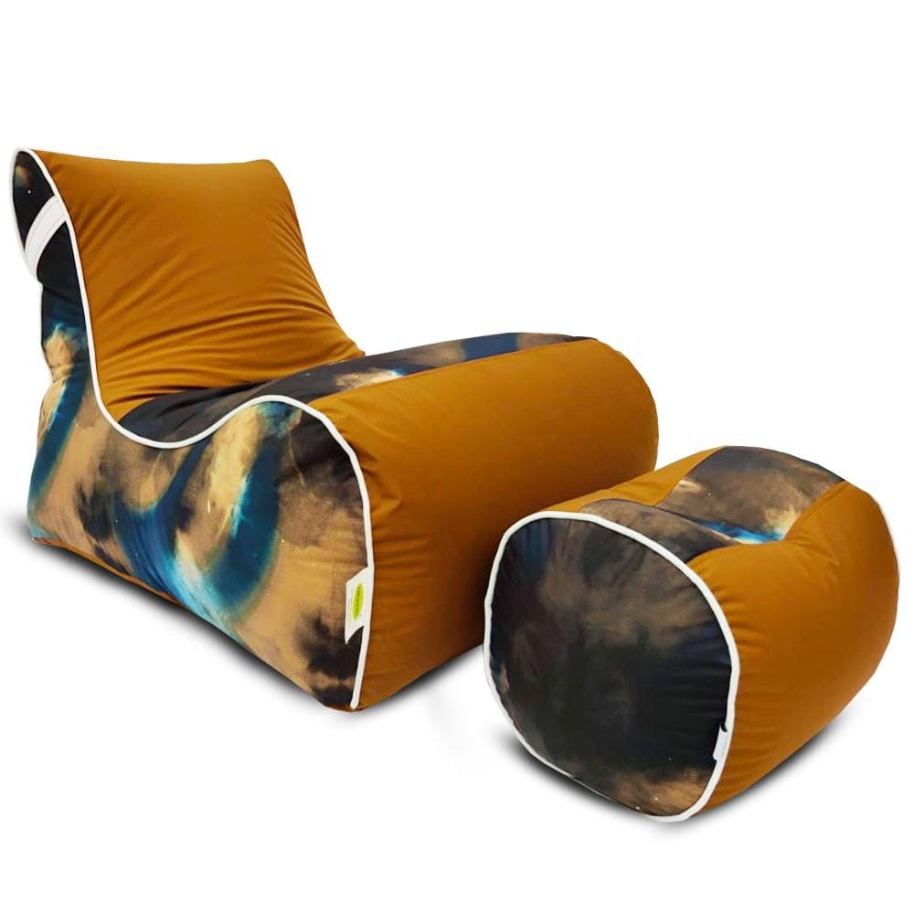Digital Printed Large Lounger Bean Bag with Stool - Home Decor Chairs Matching Furniture grand sofa beans bag - Relaxsit