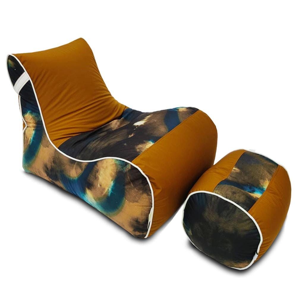 Digital Printed Large Lounger Bean Bag with Stool - Home Decor Chairs Matching Furniture grand sofa beans bag - Relaxsit