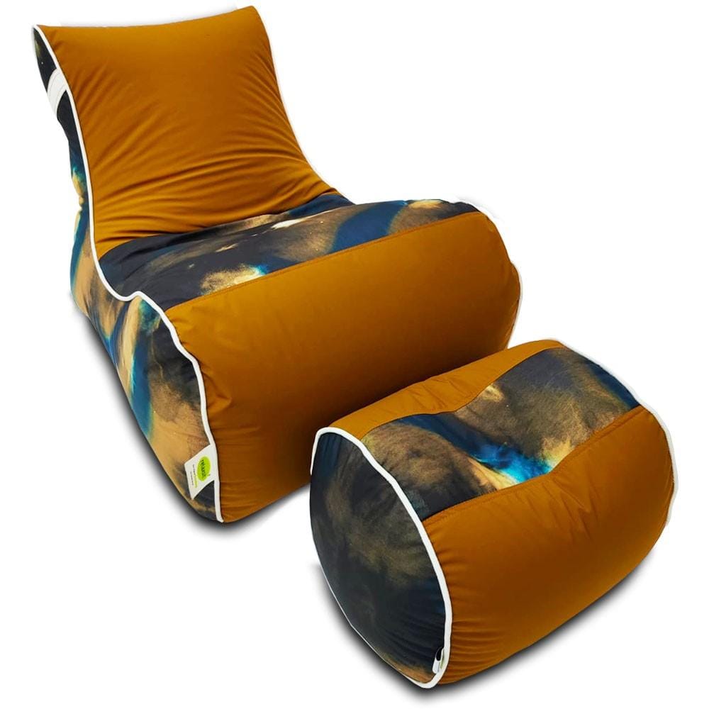 Digital Printed Large Lounger Bean Bag with Stool - Home Decor Chairs Matching Furniture grand sofa beans bag - Relaxsit