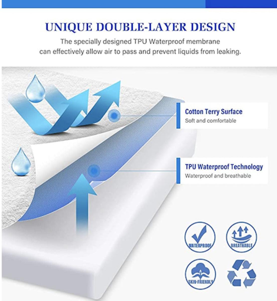 Relaxsit Waterproof Mattress Protector Cover King Queen and single size options Fitted with 12" side pils stretchable Relaxsit