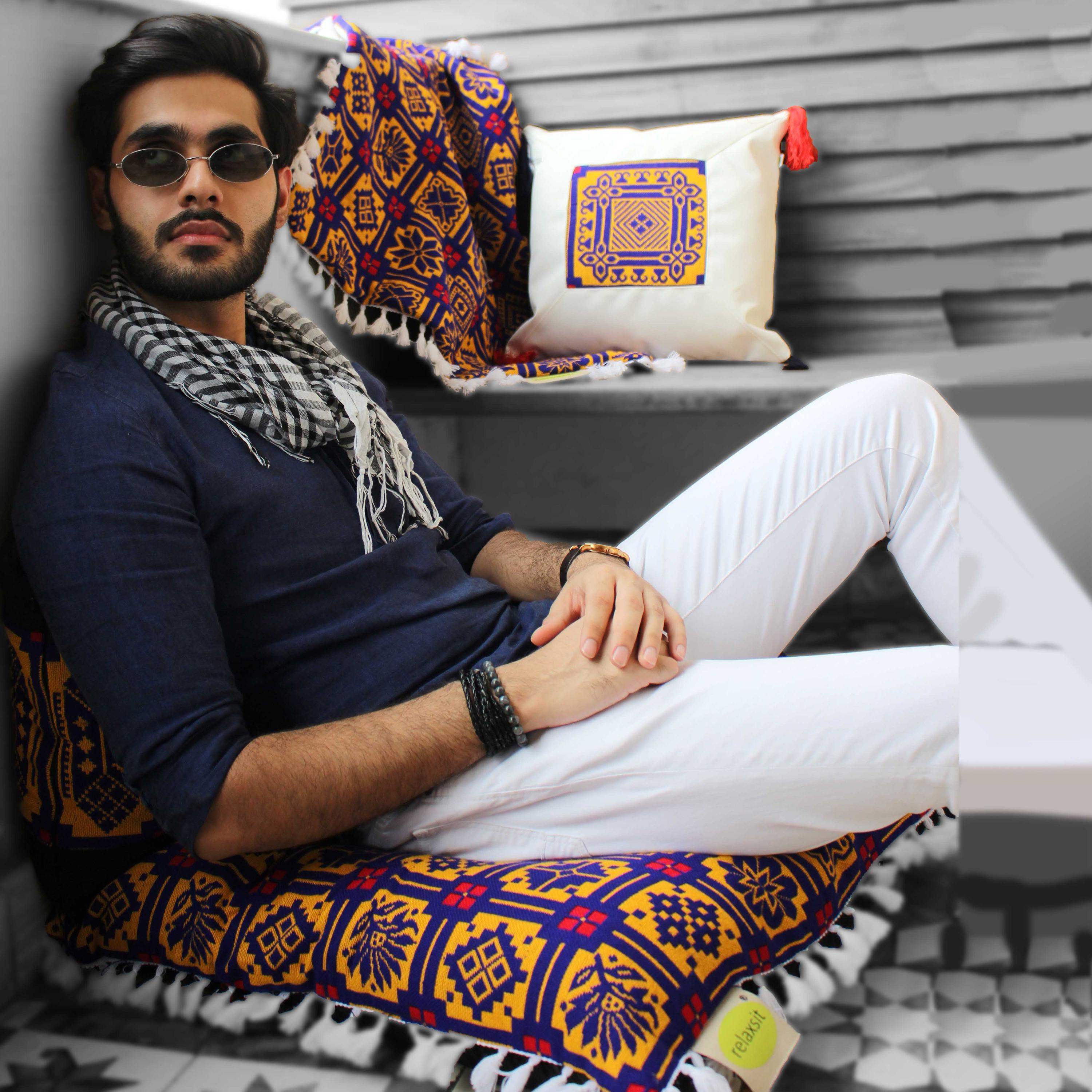 Set of 3 Traditional Pakistani Exports Quality Floor Cushion Covers Relaxsit