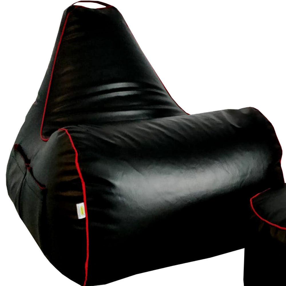 Relaxsit Gaming Chair Bean Bag – Leather Bean Bag Set for Adults with Foot Stool – Headset Holder and Side Pocket for Console -  - Relaxsit