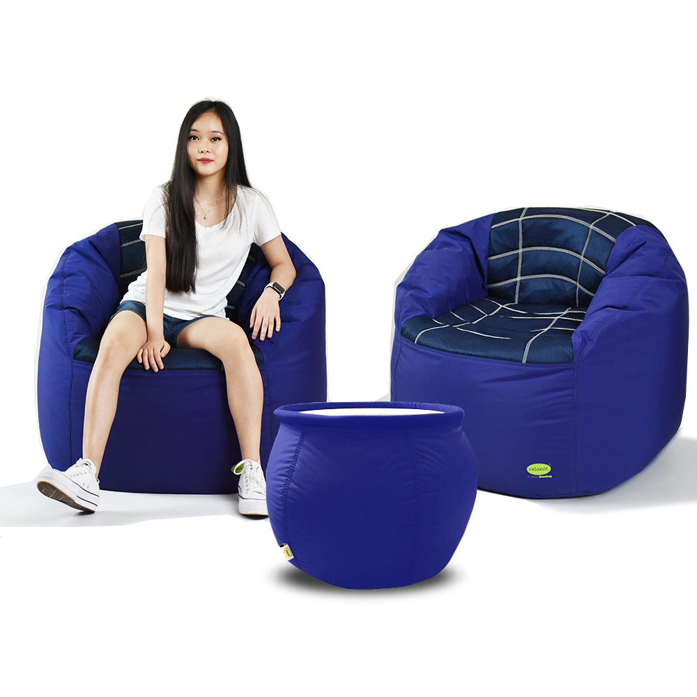 Set of 2 Fabric Sports Chair Bean Bag with stool - Relaxsit