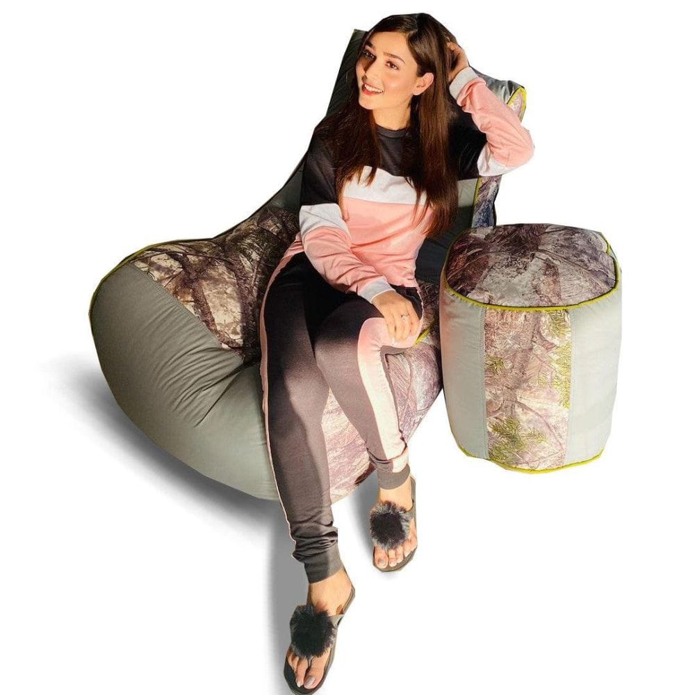 Digital Printed Large Lounger Bean Bag with Stool - Home Decor Chairs Matching Furniture grand sofa beans bag - Relaxsit