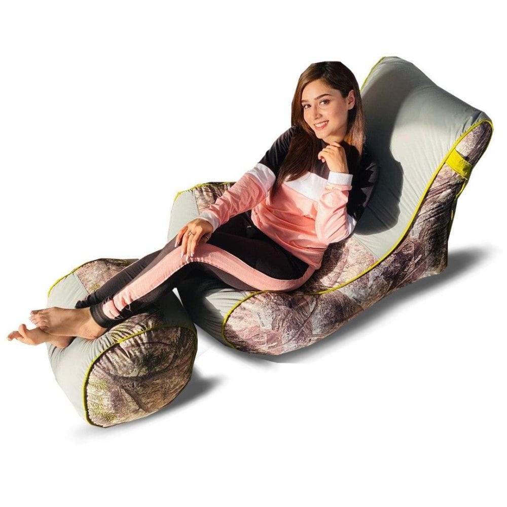 Digital Printed Large Lounger Bean Bag with Stool - Home Decor Chairs Matching Furniture grand sofa beans bag - Relaxsit
