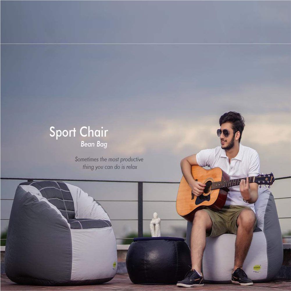 Set of 2 Fabric Sports Chair Bean Bag with stool - Relaxsit