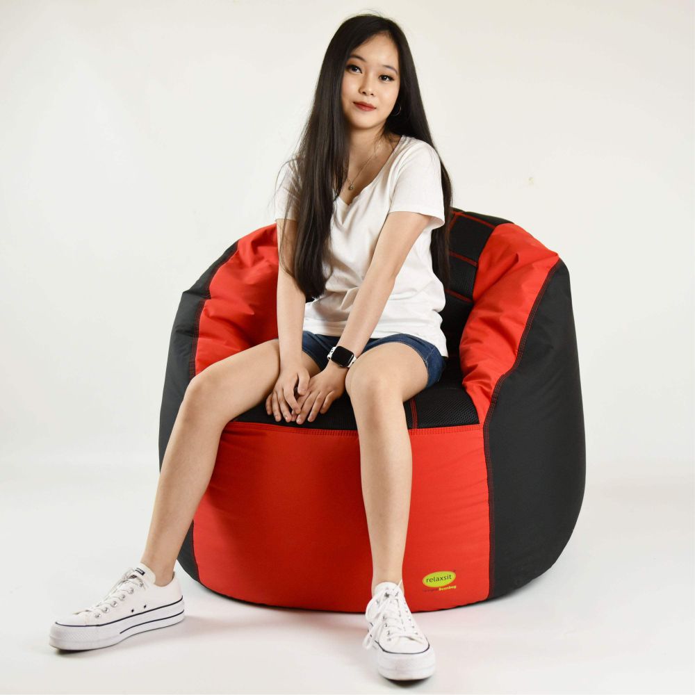 Set of 2 Fabric Sports Chair Bean Bag with stool - Relaxsit
