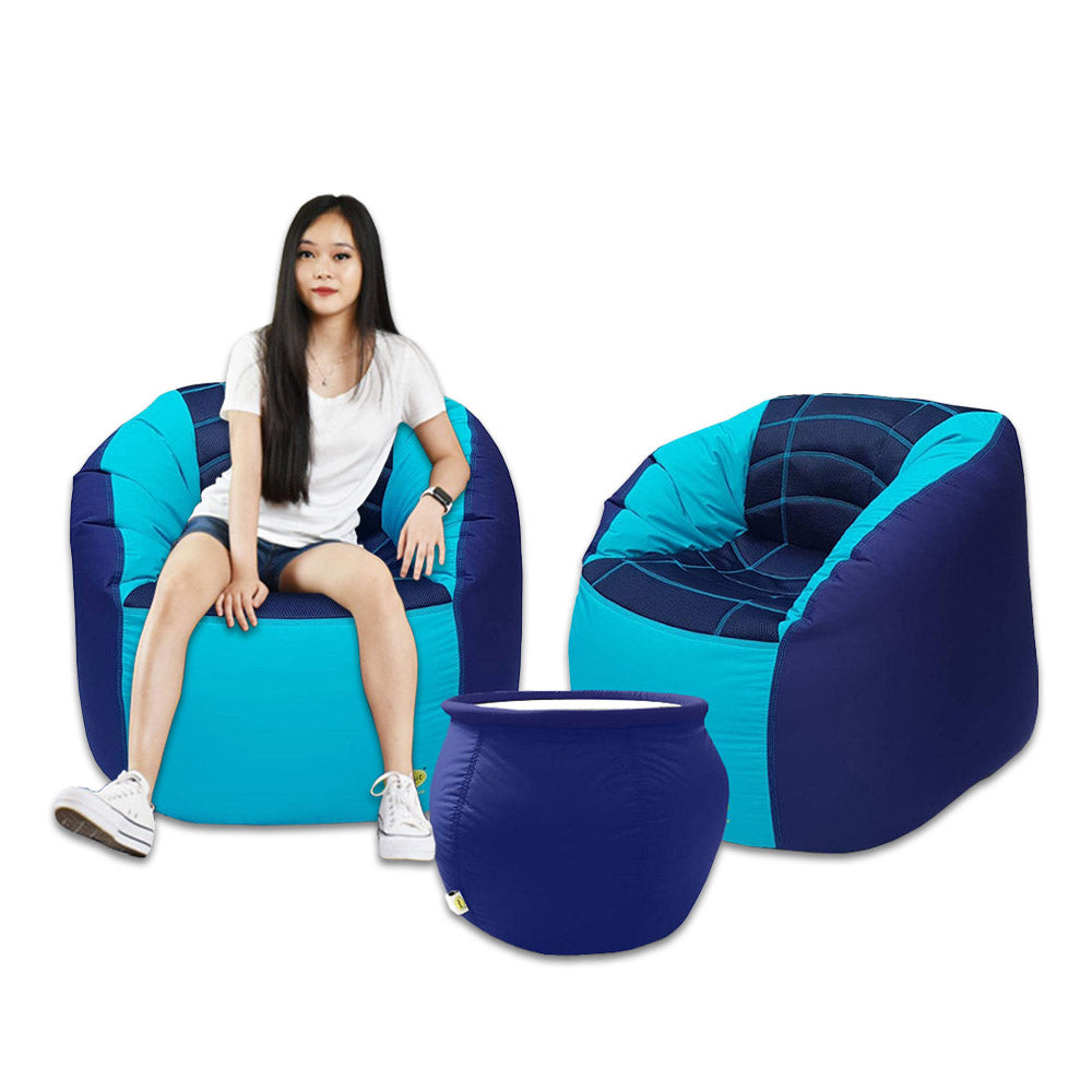 Set of 2 Fabric Sports Chair Bean Bag with stool