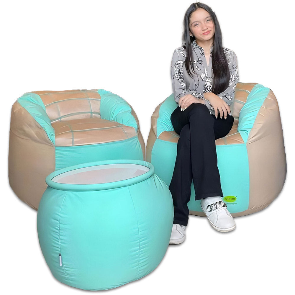 Set of 2 Fabric Sports Chair Bean Bag with stool