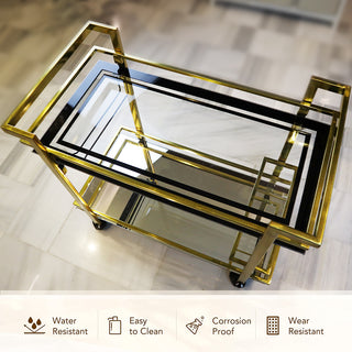 GLASGLOW Serving Trolley - serving cart size 30" x 16.5" x 28" Golden