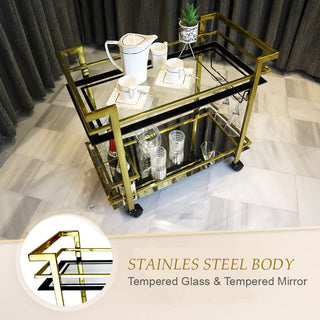 GLASGLOW Serving Trolley - serving cart size 30" x 16.5" x 28" Golden
