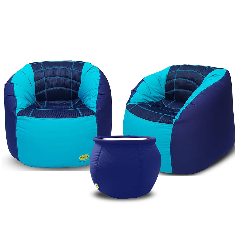 Set of 2 Fabric Sports Chair Bean Bag with stool - Relaxsit
