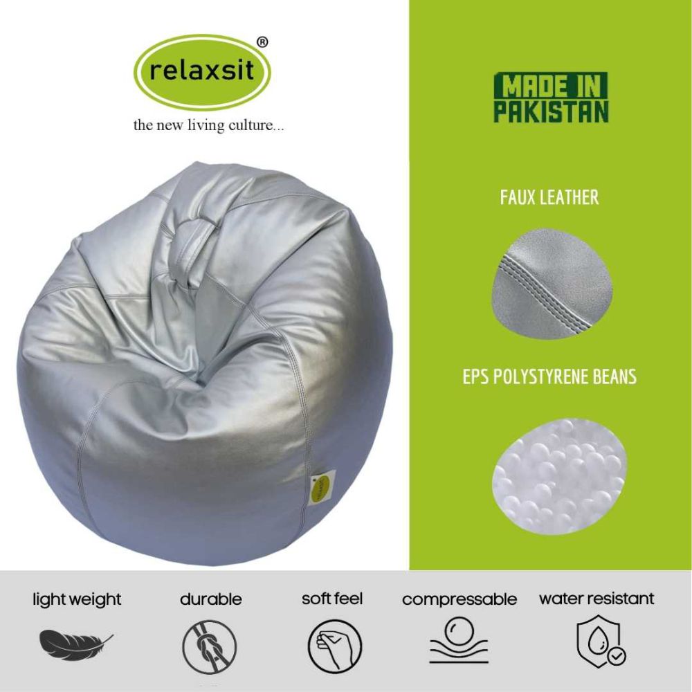 Relaxsit Puffy Leather Bean Bag – Versatile Comfy Bean Bag for Lounge and Bedroom – Water-Repellant Dim. 110x80cm - Relaxsit