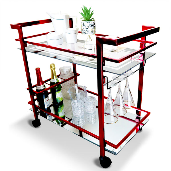 GLASGLOW Serving Trolley - serving cart size 30" x 16.5" x 28" Maroon