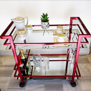 GLASGLOW Serving Trolley - serving cart size 30" x 16.5" x 28" Maroon