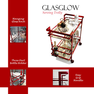 GLASGLOW Serving Trolley - serving cart size 30" x 16.5" x 28" Maroon