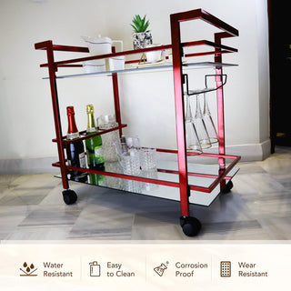 GLASGLOW Serving Trolley - serving cart size 30" x 16.5" x 28" Maroon