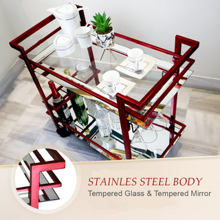 GLASGLOW Serving Trolley - serving cart size 30" x 16.5" x 28" Maroon