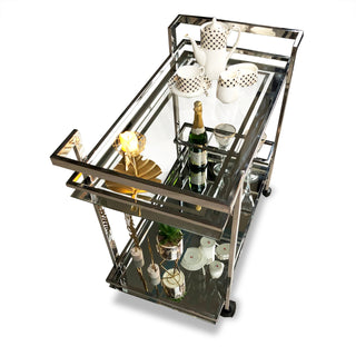 GLASGLOW Serving Trolley - serving cart size 30" x 16.5" x 28" Silver
