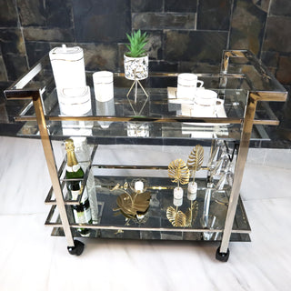 GLASGLOW Serving Trolley - serving cart size 30" x 16.5" x 28" Silver