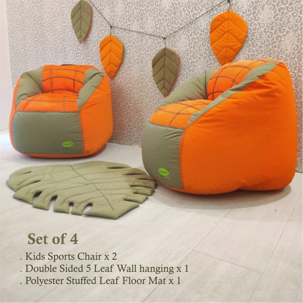 Set of 4 Fabric Sports Chair Bean Bag with polyester leaf mat and double sided wall hanging. - Relaxsit