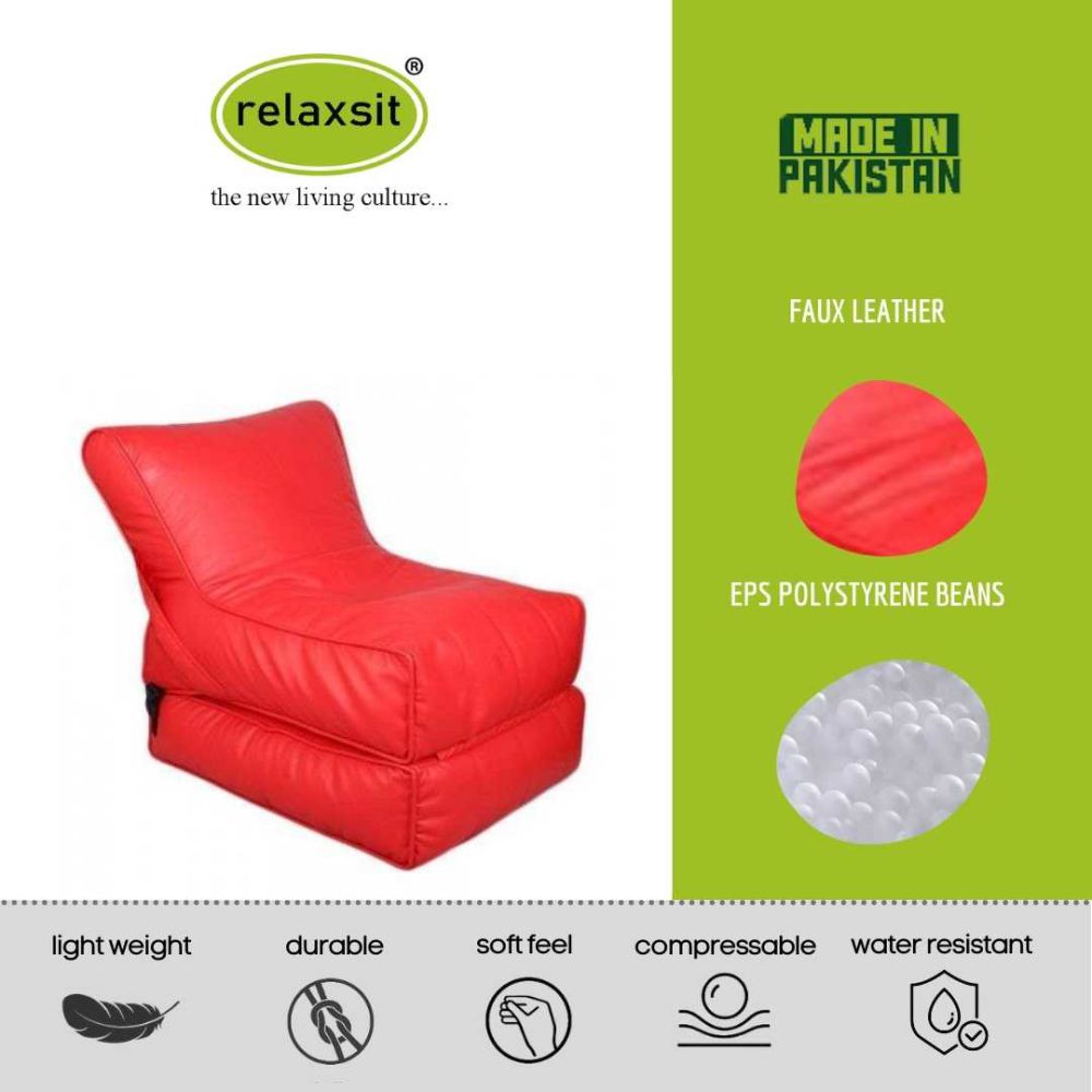 Wallow Flip-Out Lounger Leather Bean Bag Bed Chair Sofa - Relaxsit