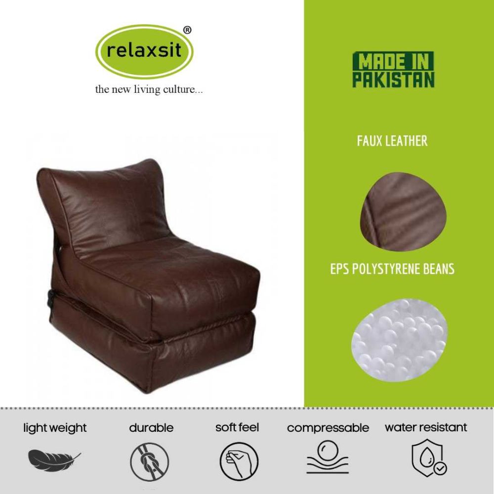 Wallow Flip-Out Lounger Leather Bean Bag Bed Chair Sofa - Relaxsit