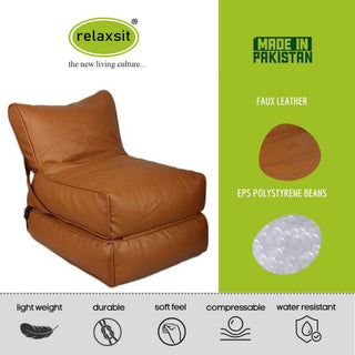 Wallow Flip-Out Lounger Leather Bean Bag Bed Chair Sofa - Relaxsit