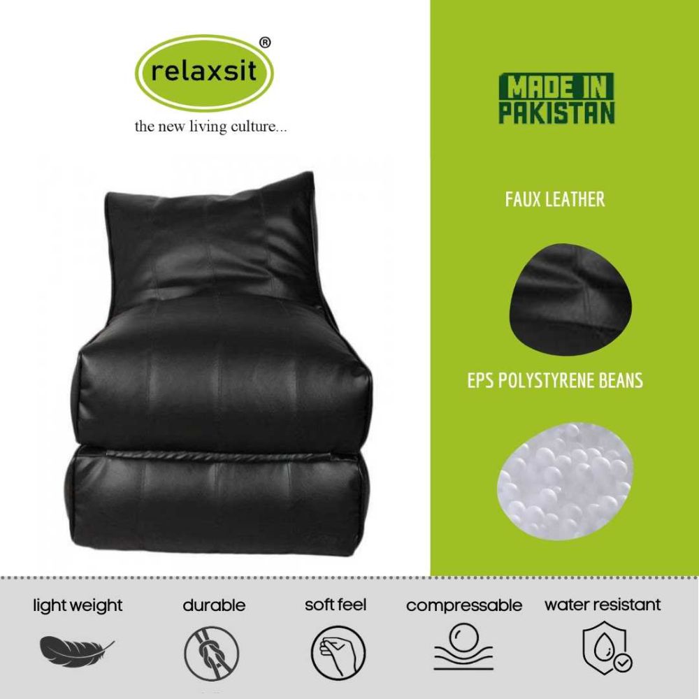 Wallow Flip-Out Lounger Leather Bean Bag Bed Chair Sofa - Relaxsit