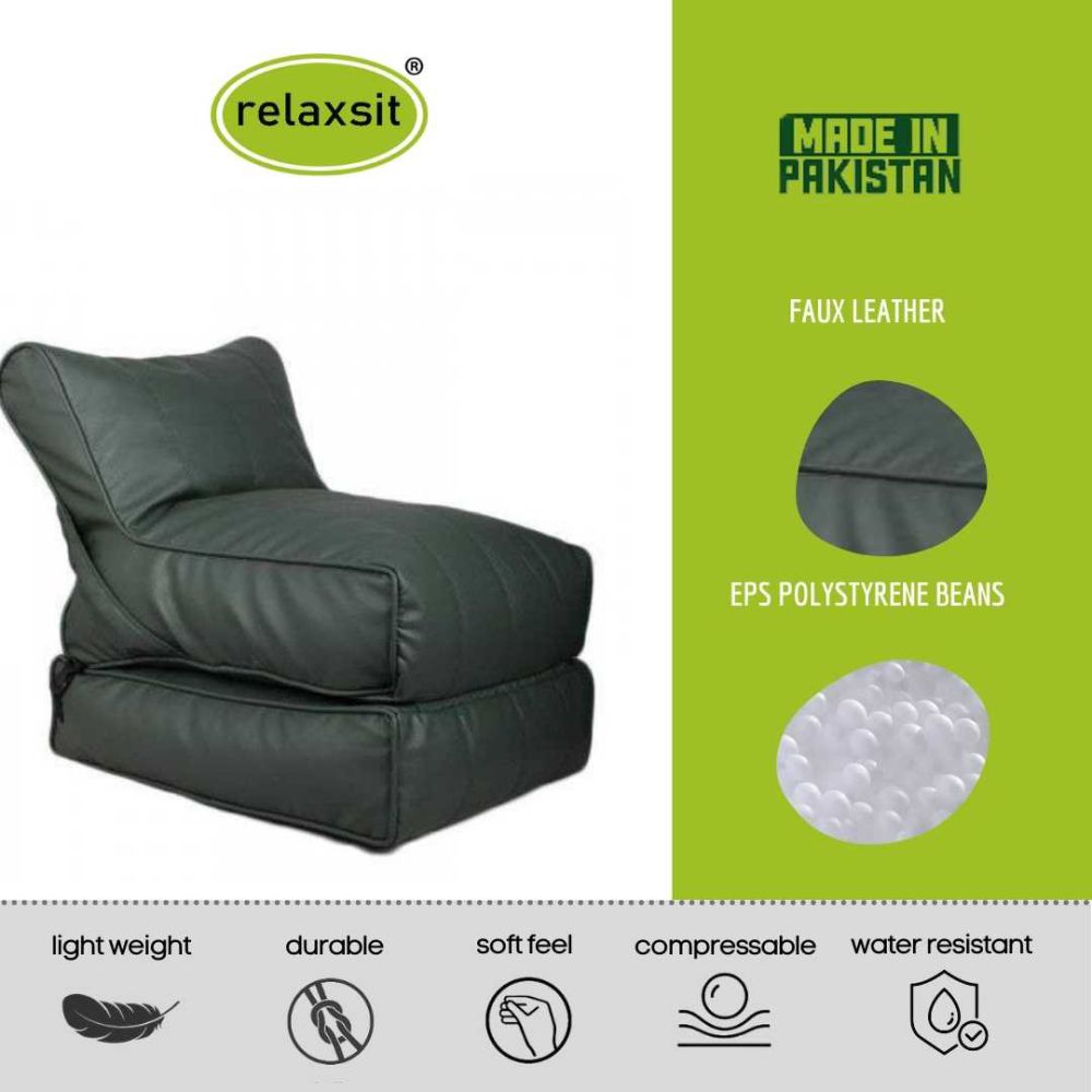 Wallow Flip-Out Lounger Leather Bean Bag Bed Chair Sofa - Relaxsit