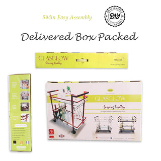 GLASGLOW Serving Trolley - serving cart size 30" x 16.5" x 28" Silver